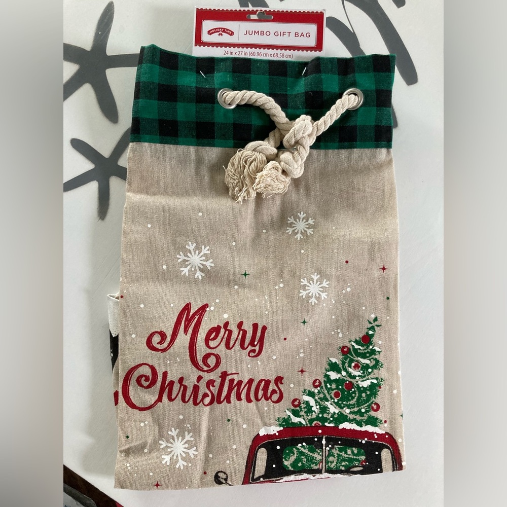 NEW Holiday Time Jumbo Canvas Gift Bag with RopeTie 24”x27” NWT